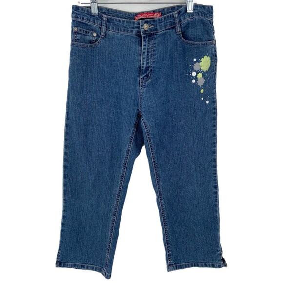 COS Capri Jeans Women's Size 8 Blue Stretch Denim Pants Floral Decals - Picture 1 of 14
